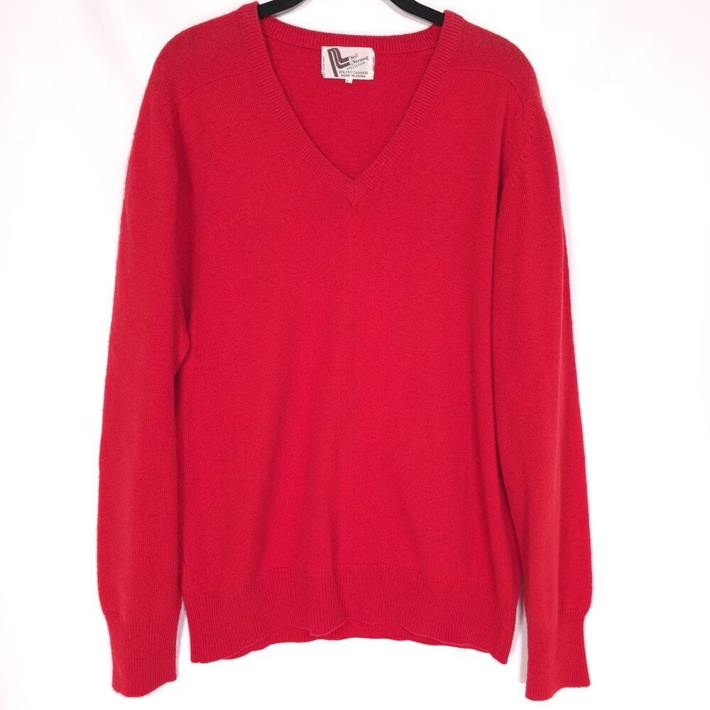 Neil Norman COLLECTION Size L 100% 2-ply CASHMERE Sweater Red‎ Knit 564 Vintage